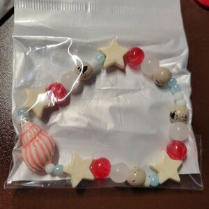 Beaded Bracelet Beach Theme Stone Pastel Stretch Summer Seashell Ocean Trendy